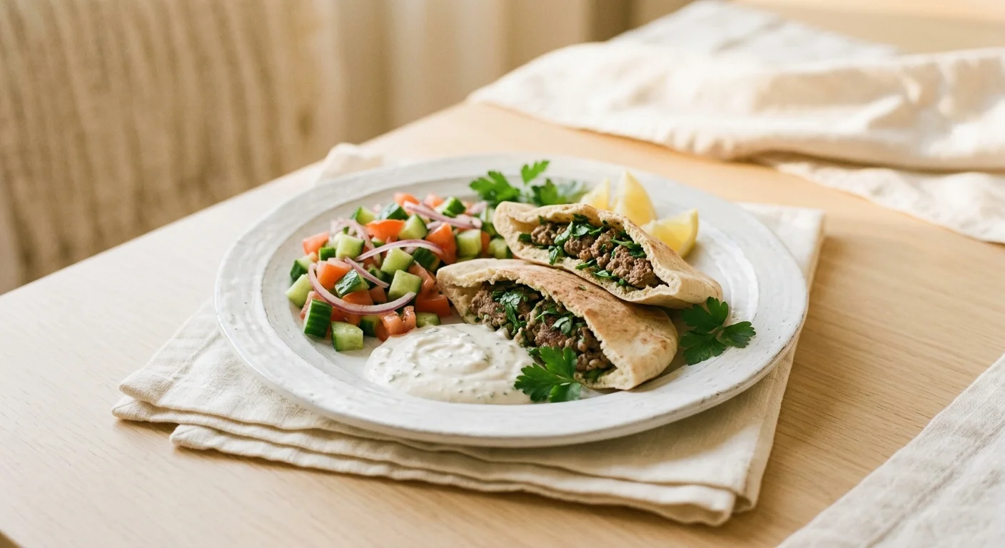 Arayes with Garlic Tahini Yogurt Sauce and Salad