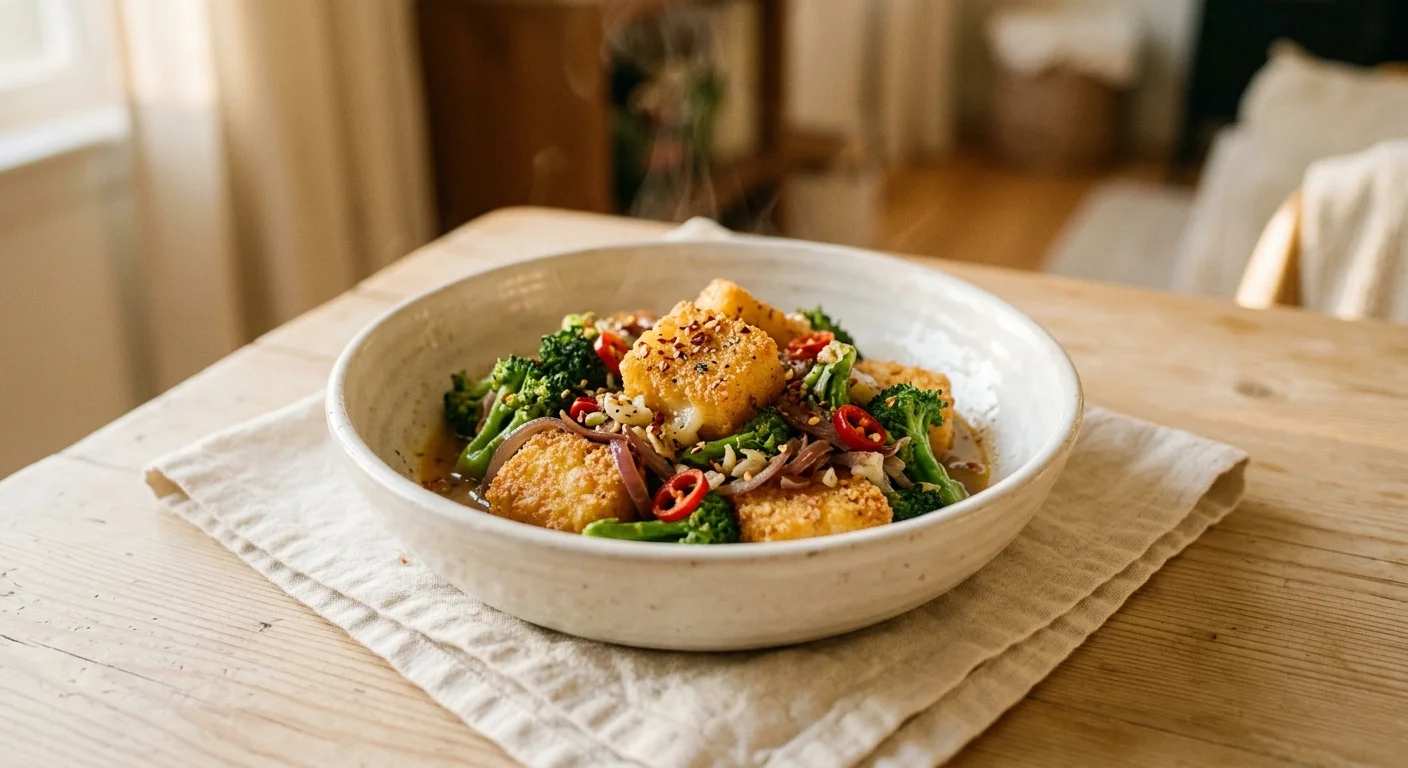 Pan-Seared Crispy Polenta with Spicy Taleggio Broccoli