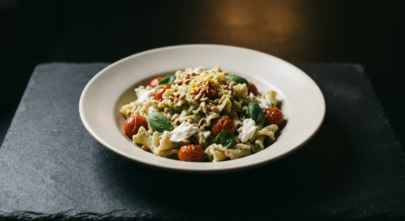 Campanelle Pasta Salad with Blanched Basil Pesto & Tomato Confit