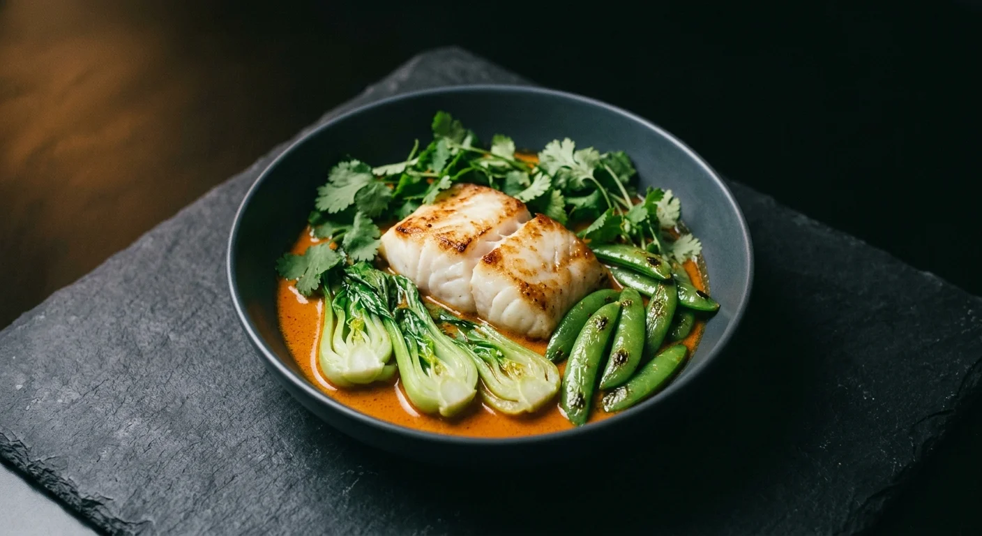 Pan-Seared Cod in Scratch-Made Hamburgo Red Curry