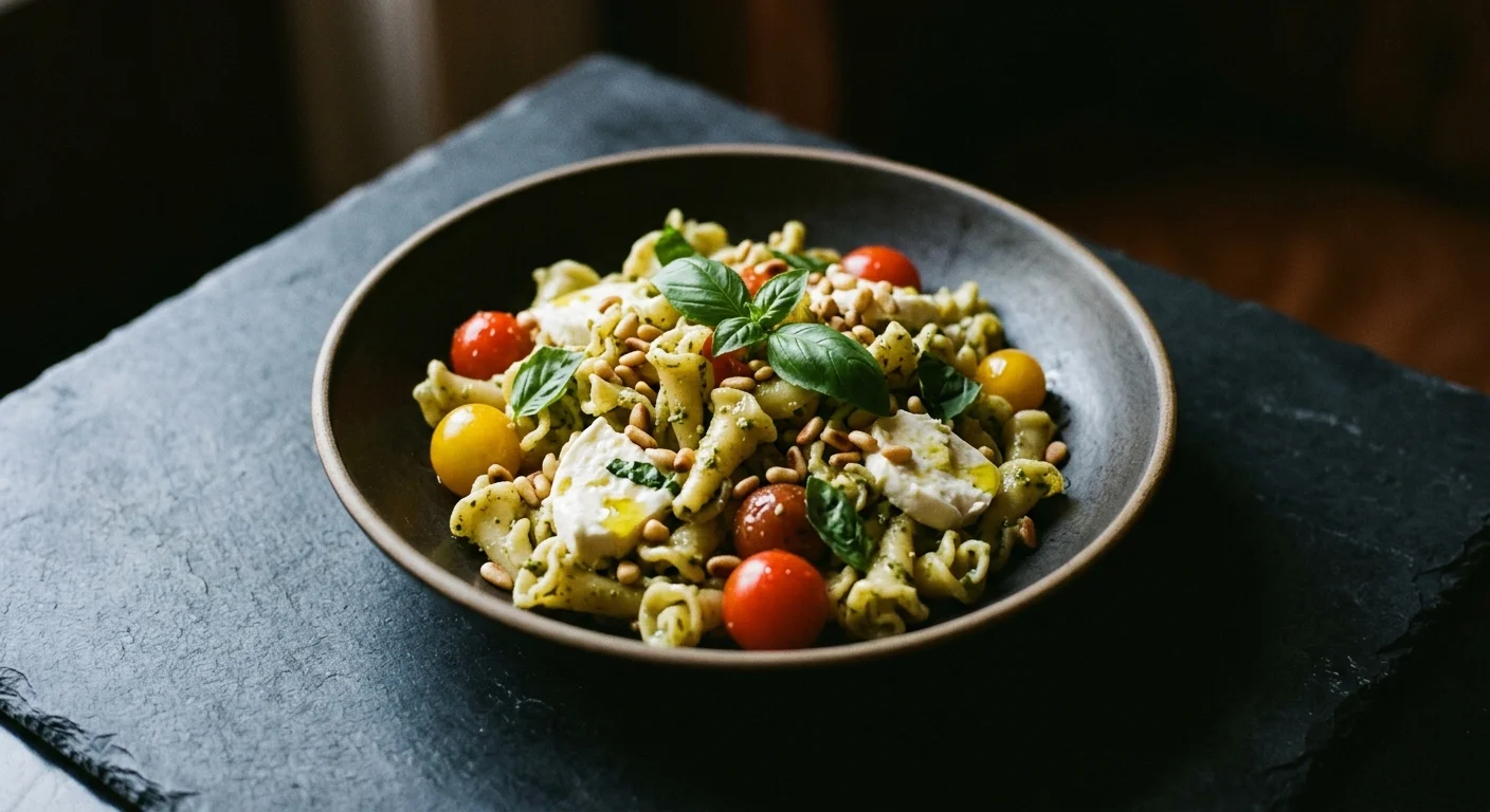 Campanelle with Blanched Basil Pesto and Tomato Confit